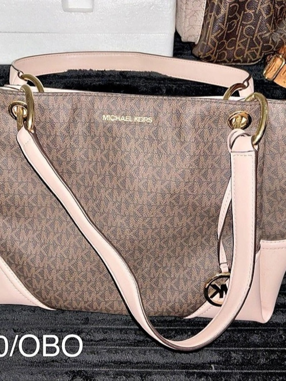 Michael Kors Logo Tote in Brown & Pink